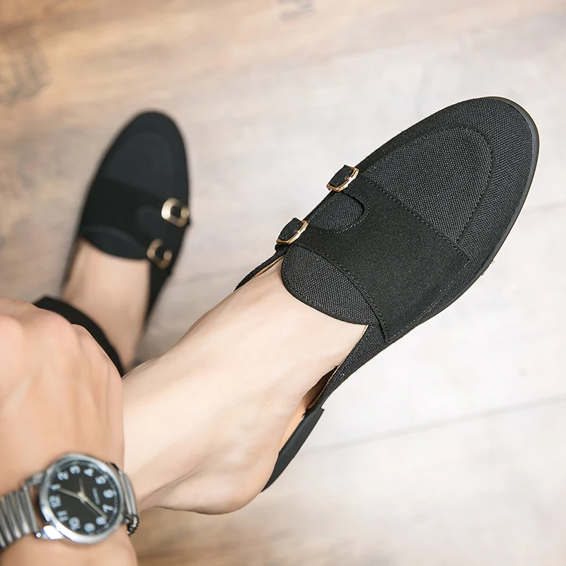 

Popular Men Youth Casual Shoes Green Black Casual Shoes Man Half Drag Walking Shoes For Men Comfortable Mens Flat Shoes
