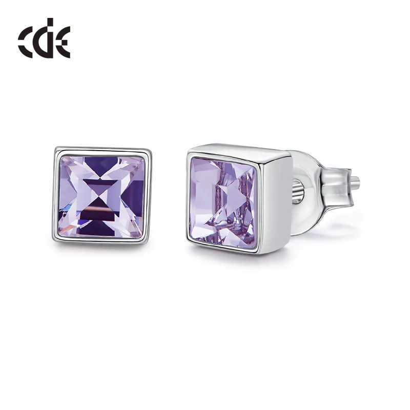 CDE 925 пробы серебряные серьги, украшенные кристаллами от Swarovski квадратные геометрические серьги, ювелирные изделия для ушей, серебряные ювелирные изделия