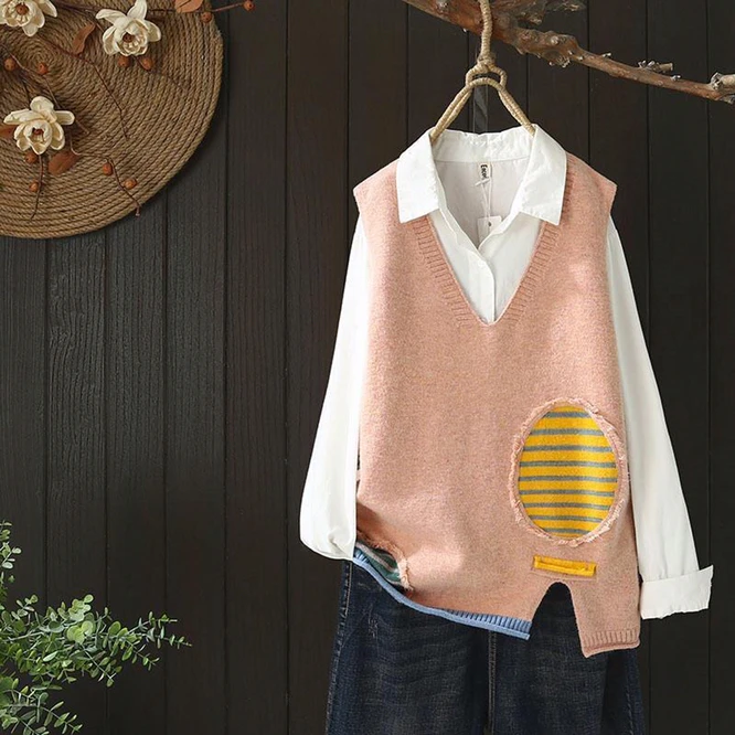Трикотажный жилет с V-образным вырезом свободная кофта без рукавов топ для