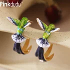 Модные дизайнерские креативные висячие серьги Pinkdudu в виде животных, птиц, милые летающие серьги-подвески в виде Колибри с масляной росписью для женщин PD353