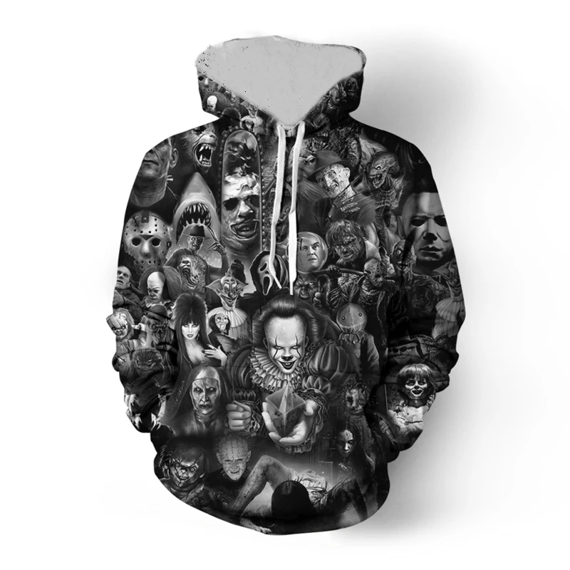 

Men Horror Movie Clown Hoodies Winter Funny Characters 3D Print Mens Sweatshirt Fashion Full Printed Plus Size Unisex Hoodies