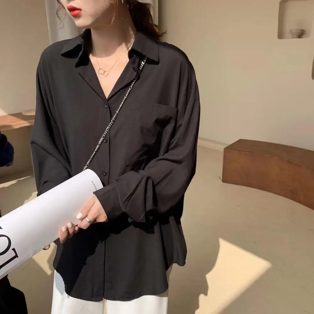 Рубашка женская с длинным рукавом модная базовая шелковая хлопковая