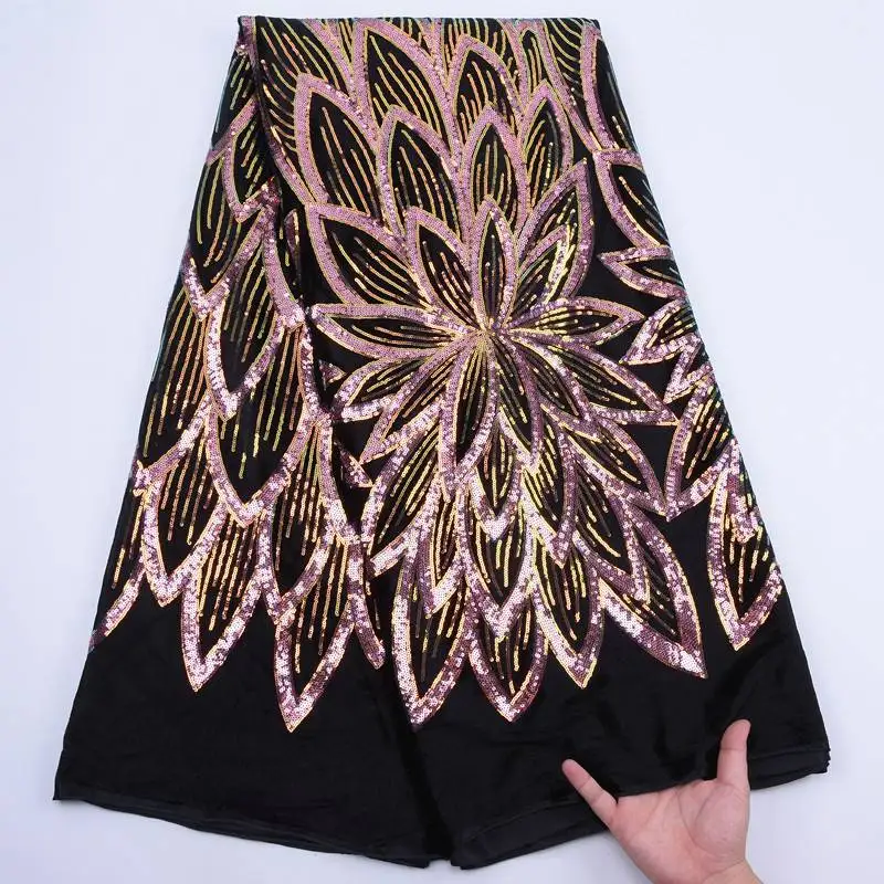 Новый стиль французские нигерийские сетчатые кружева с блестками африканский