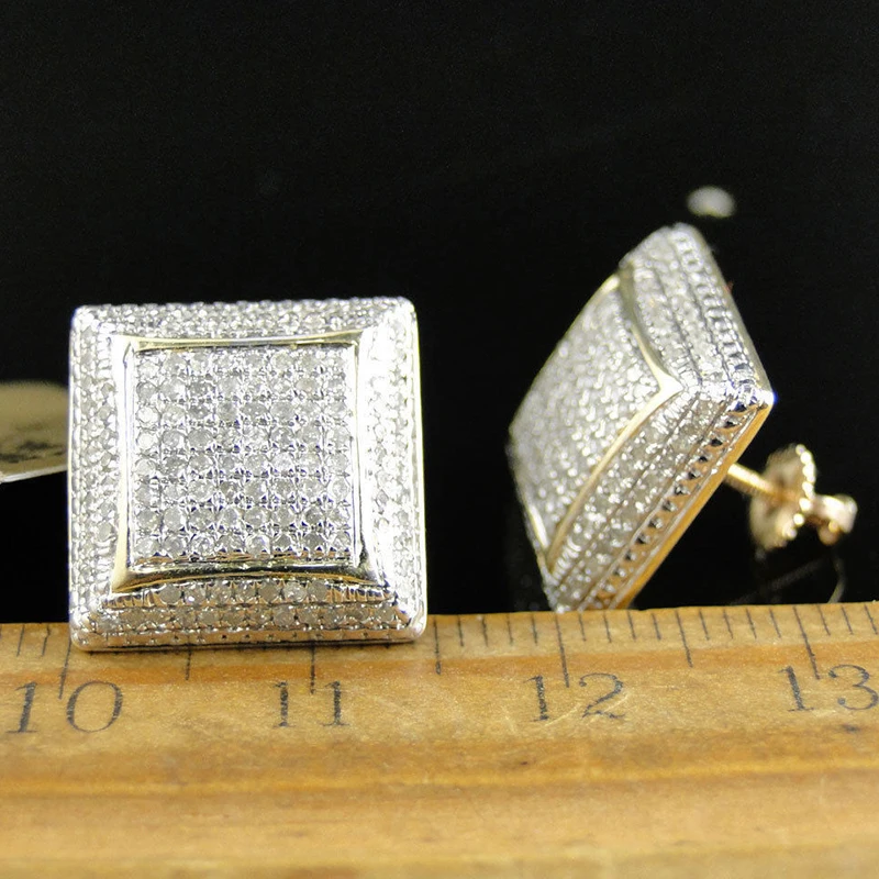 Геометрические Квадратные серьги гвоздики в стиле хип хоп со льдом золотого
