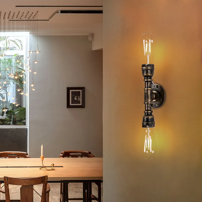 

European and American retro industrial wind iron pipe restaurant bar aisle wall decoration bedside creative water pipe wall lamp
