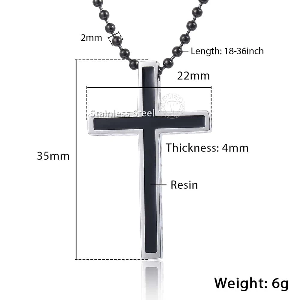 Модное серебряное ожерелье из нержавеющей стали с маленьким крестом черная
