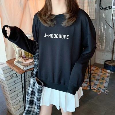 J-HOOOOOPE J-HOPE tumblr женские толстовки с капюшоном; сезон осень-весна повседневная толстовка с буквенным принтом хлопок K-pop Harajuku Корейская одежда - Цвет: Черный