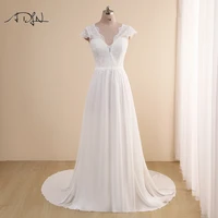 simple deep v neck boho wedding dress cap sleeves vestido de novia 2021 custom made chiffon beach bridal gown