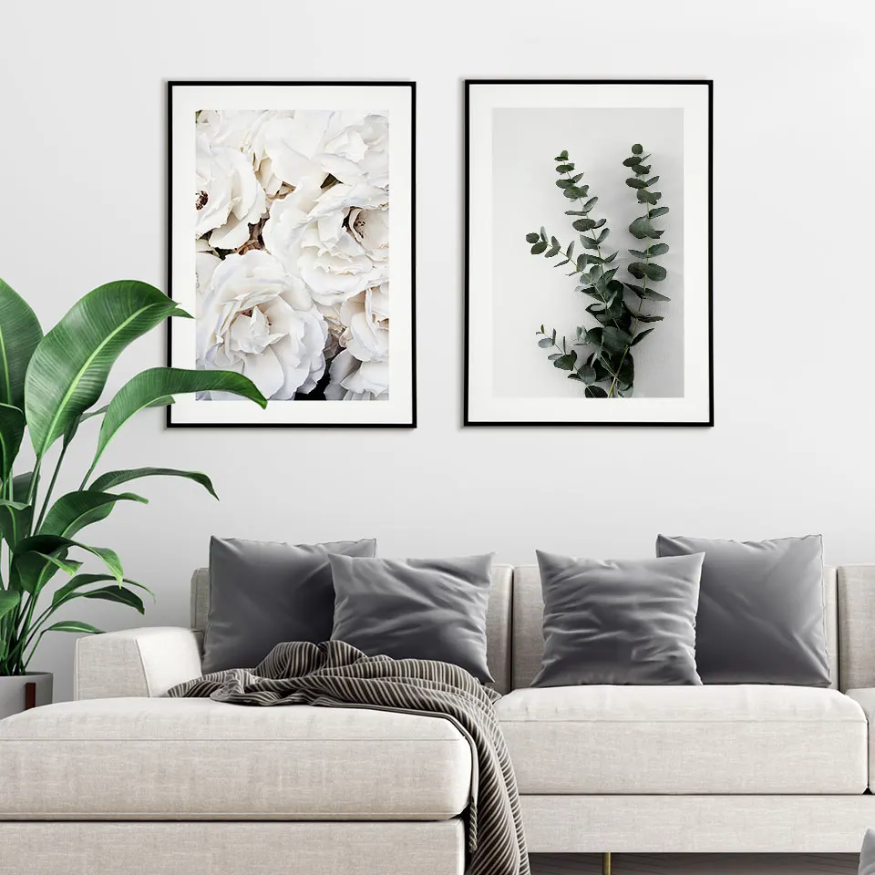 Белая Бриллиантовая ветка эвкалипта Картина на холсте настенные художественные