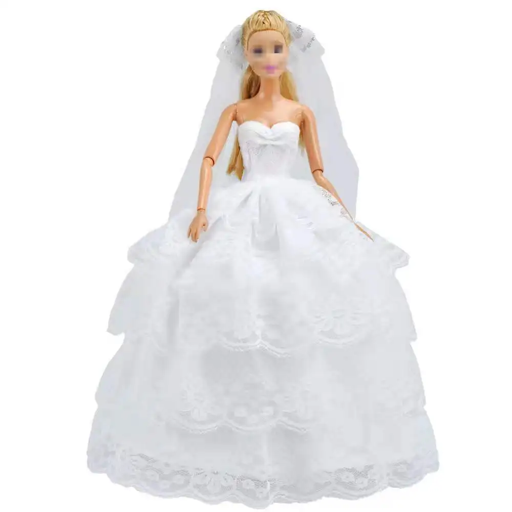 

11.5" Doll Dress For Barbie Doll Clothes Classic White Lace Wedding Dresses Princess Outfits Gown 1/6 BJD Accessories Kids Toys