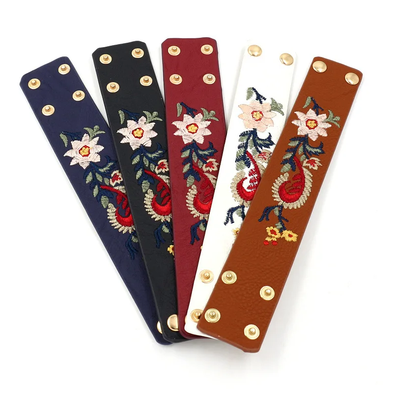 

2020 New fashion PU leather embroidered personality wide bracelets & bangles women bracelet multi-color