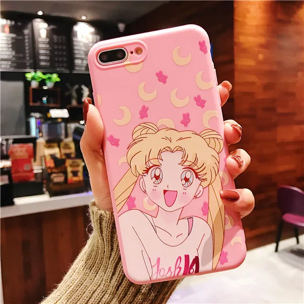 TPU Happy Милый протектор экрана Сейлор Мун чехол для телефона аниме для iPhone 11 Pro Max X XS MAX XR 6 6s 7 8 Plus для задней крышки из закаленного стекла - Color: TPU Happy