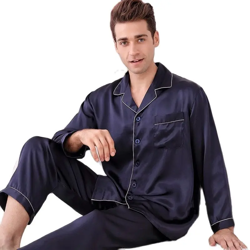 M8805 Silk Pajamas Spring and Summer long sleeves Man Pajamas two piece sets 100% Silk Noble Men's Home Clothes Suit