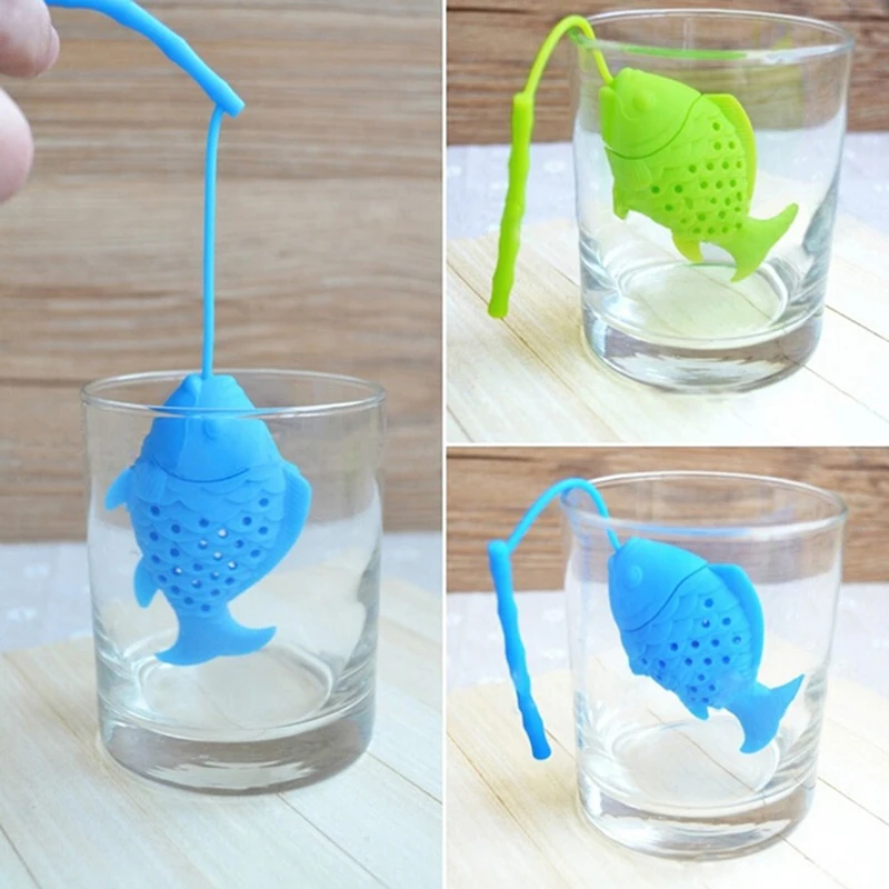 

justdolife 1pc Solid Color Fish Shape Tea Infuser Reusable Silicone Tea Strainer Loose Leaf Tea Filter Tea Tools Accessories
