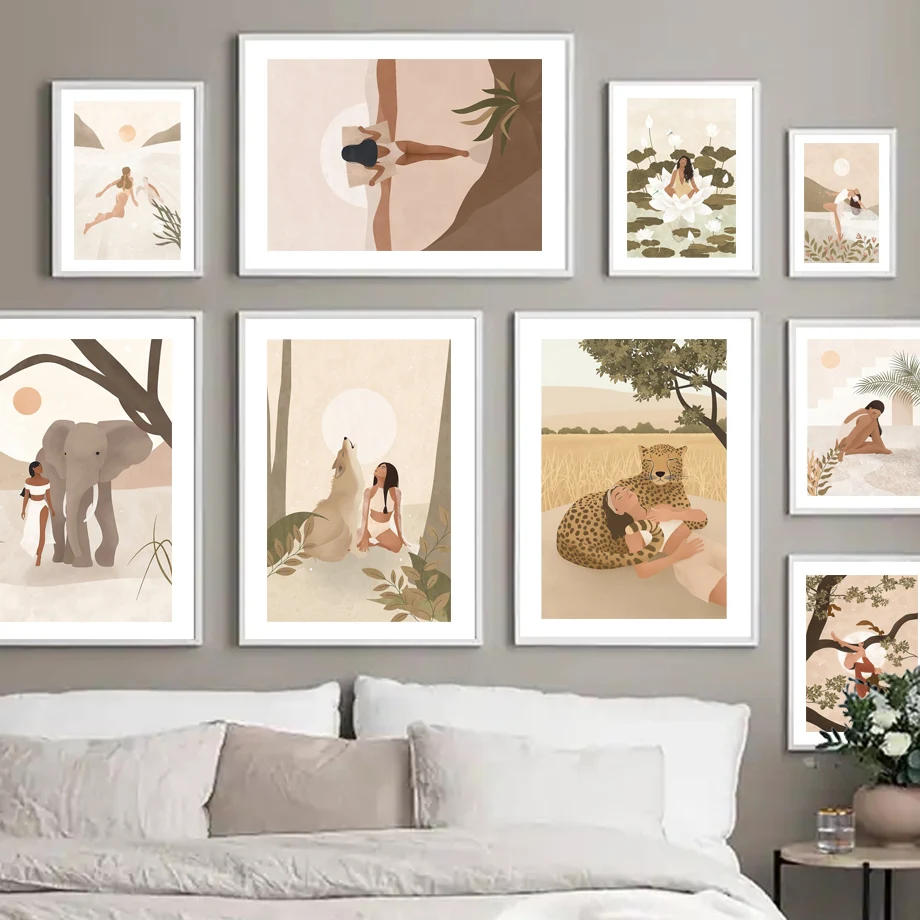 

Скандинавские картины на холсте в стиле джунглей, искусственный слон, леопард, волк, современные винтажные картины для украшения гостиной