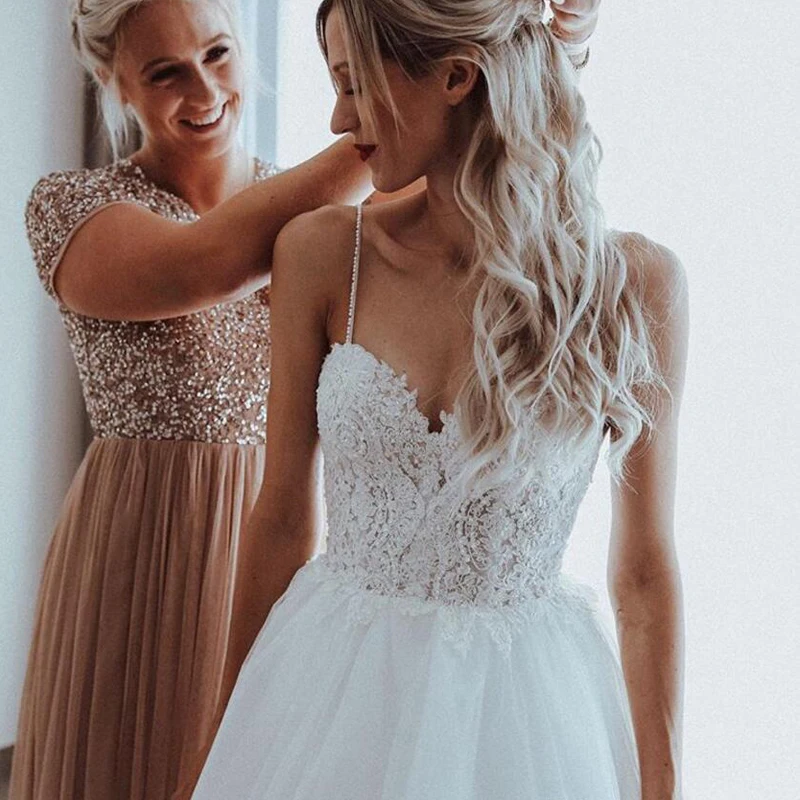 Женское свадебное платье в стиле бохо простое пляжное кружевное невесты белого и