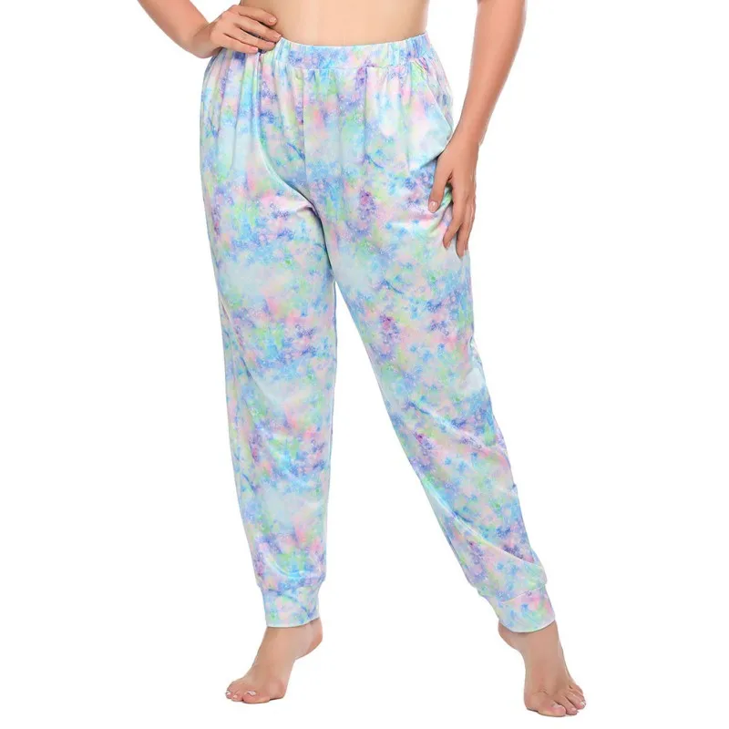 

Ladies Tie-Dye Printed Sleep Bottoms Fashion Personality Plus Size Casual Loose Long Pajama Pants Trousers
