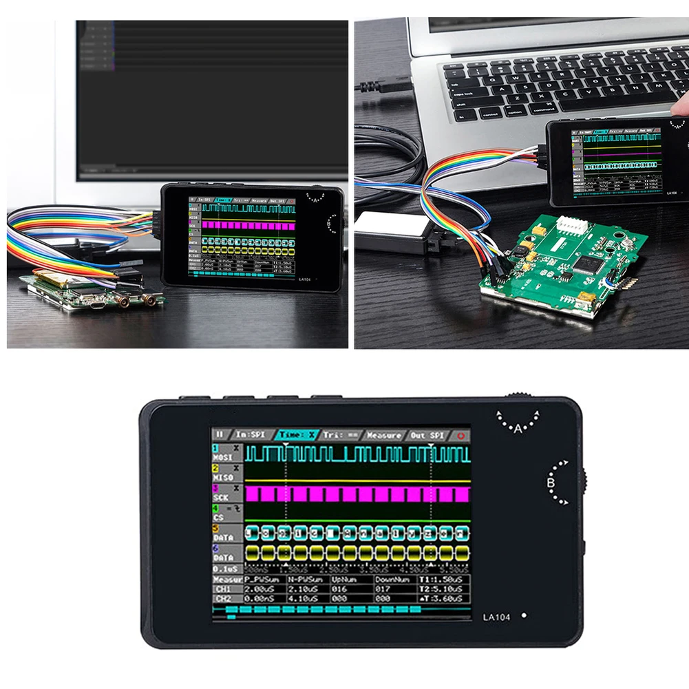 

Digital Logic Analyzer LA104 USB Mini 4 Channels 100MHz Max Sampling Rate Built in 8MB Flash Storage 2.8 Inch Oscilloscope