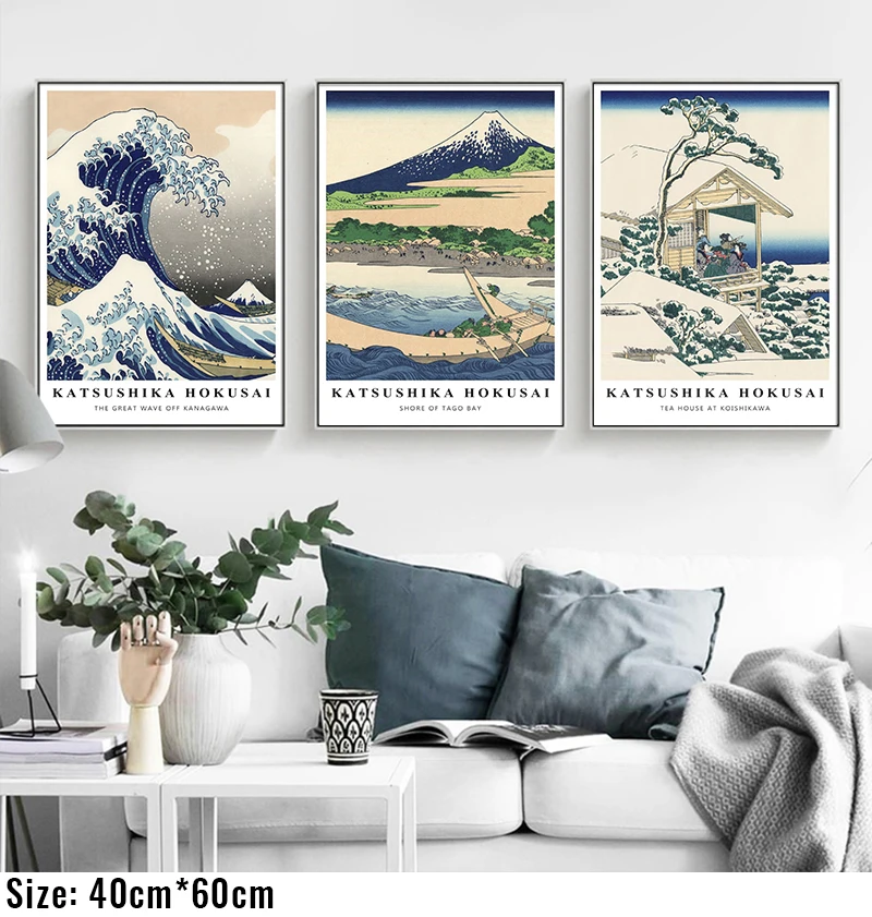 

Kanagawa Ukiyoe Big Wave Poster Hokusai Art Exhibition Canvas Painting Vintage Landscape Wall Picture for Home Decoration