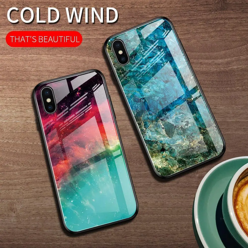 Silicon Back Case For iphone XR 7 8 Plus X 11 Pro Max Luxury Marbled Tempered Glass Armor for XS 6 6S |