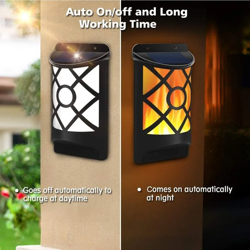 

Waterproof Flickering Solar Flame Lights Dark Sensor Auto on/Off 66 LED Lamp Solar Powered Wall Mounted Design for Patio Yard
