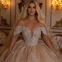 2021 champagne wedding dresses plus size sequins off the shoulder vintage bridal gowns bling bling vestido de novia