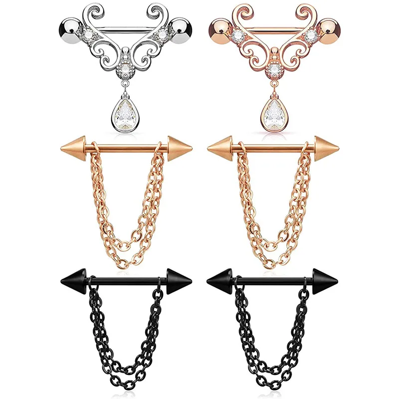 Кольцо для соски женское из нержавеющей стали с фианитом 14 г 3 пары|Украшения