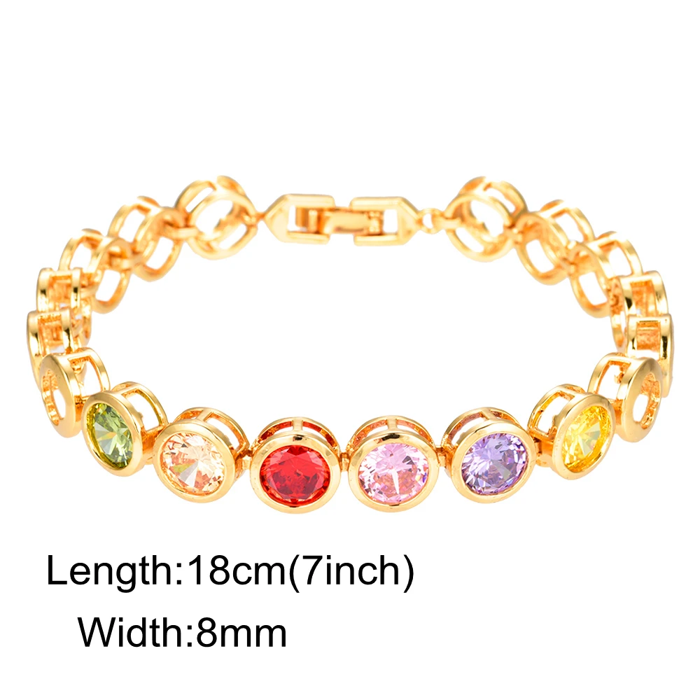 Модный женский браслет золотого цвета с разноцветным цирконием фианитом