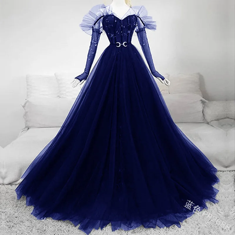 Женское платье с длинным рукавом винтажное макси и принтом Луны в средневековом