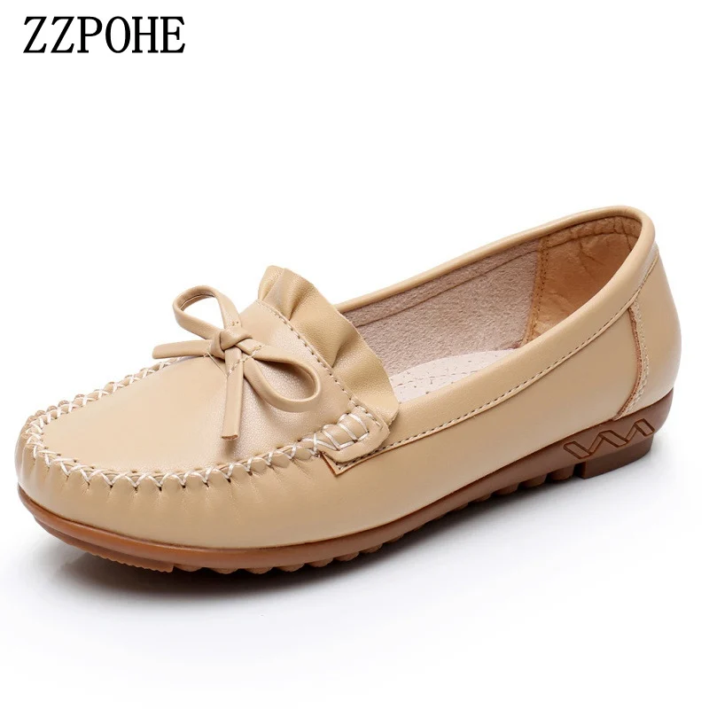 Мягкие женские туфли ZZPOHE ручной работы кожаные модные для мам Повседневные