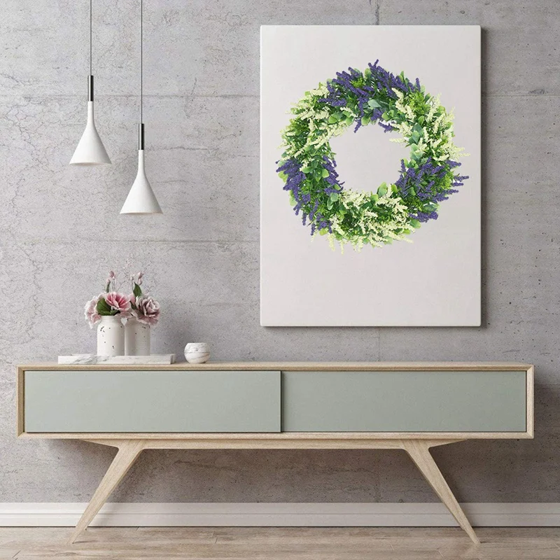 

Artificial Lavender Wreath Handmade Floral Wreath Simulation Spring Wreath for Front Door Wall Wedding Party Home Decor