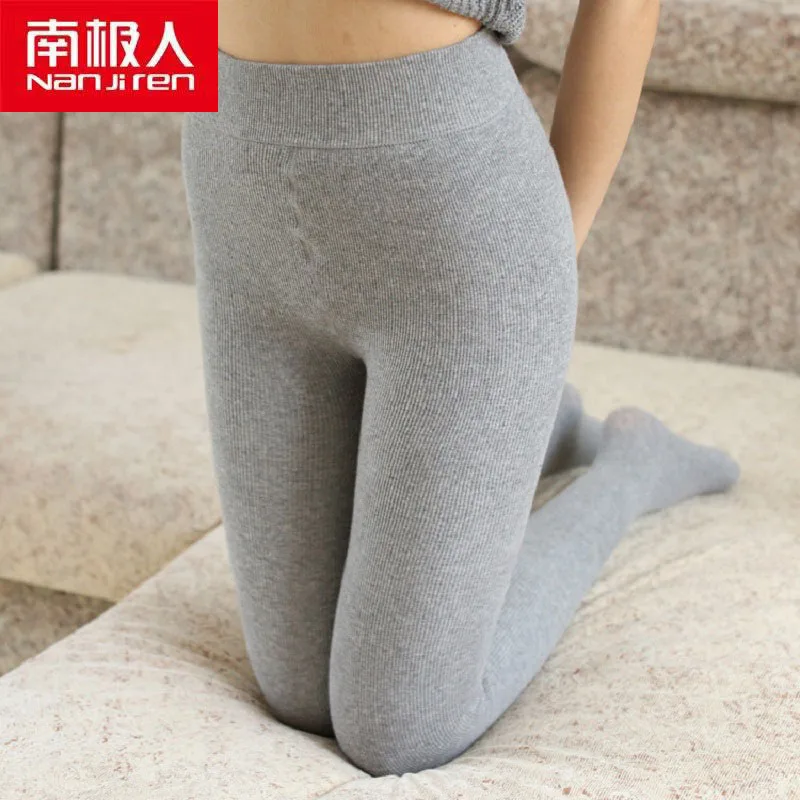 

Nanjiren Women Clothing Women Stacked Pants Solid Color Seamless Ankle-Length Cotton Spandex Warm Thick Leggings For Ladies