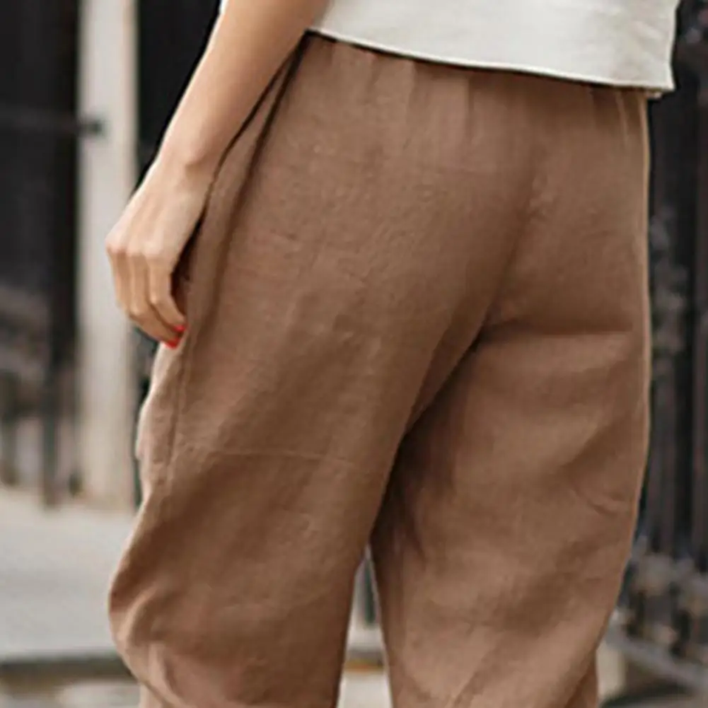 

Women's Pocket Solid Comfortable Cotton Linen Pants Casual Straight Women Clothing Mid Waist Harem Pants Elastic Waist Trousers