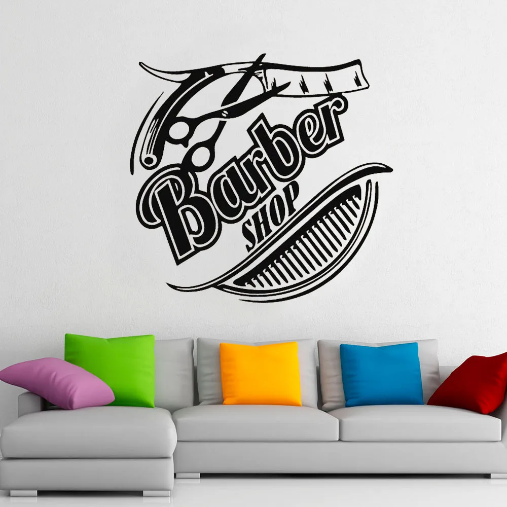 Barber Shop Logo Wall Decal Shave Hairstyle Design Hair Salon Interior Decor Hairdresser Tools Mural Vinyl Window Stickers E164 | Дом и сад