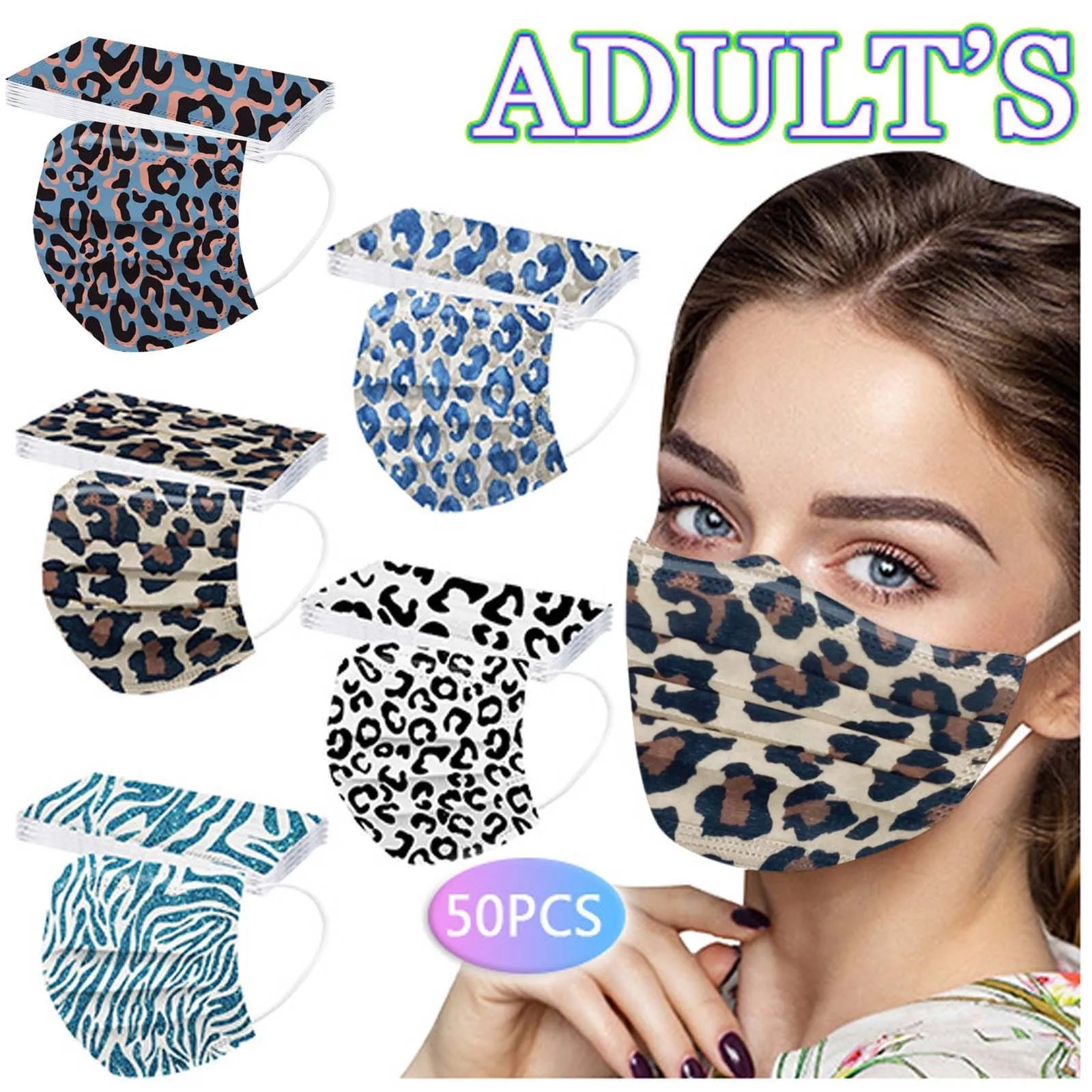 

50 шт для взрослых унисекс одноразовые Masker Мода с леопардовым принтом маска для полости рта; Дышащие уличные предохранительная маска для лиц...