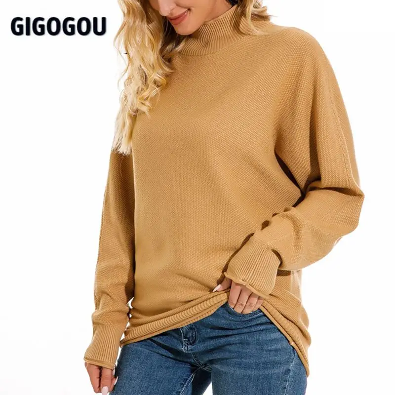 

Женский свитер GIGOGOU M-XL, джемпер с длинными рукавами и рукавом «летучая мышь», толстый теплый свитер с высоким воротом, трикотажная одежда дл...