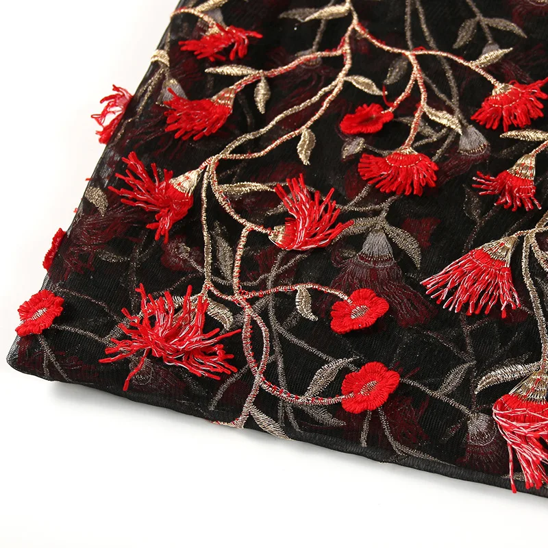 Кружева вышивка 3D жаккард красный цветок тюль ткань ширина 125 см для девочек юбка