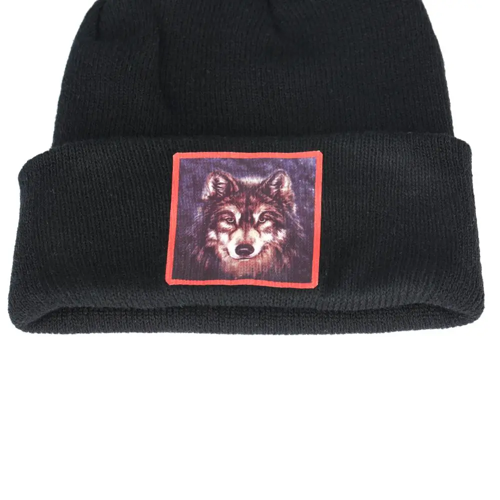 Логотип Волк зимние шапочки вязанная шапка крючком мешковатая унисекс с