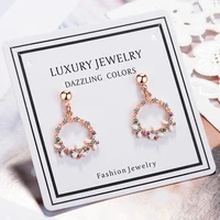 cute romantic garland stud earrings for women female trendy wedding jewelry multicolor zircon crystal round circle charm earring