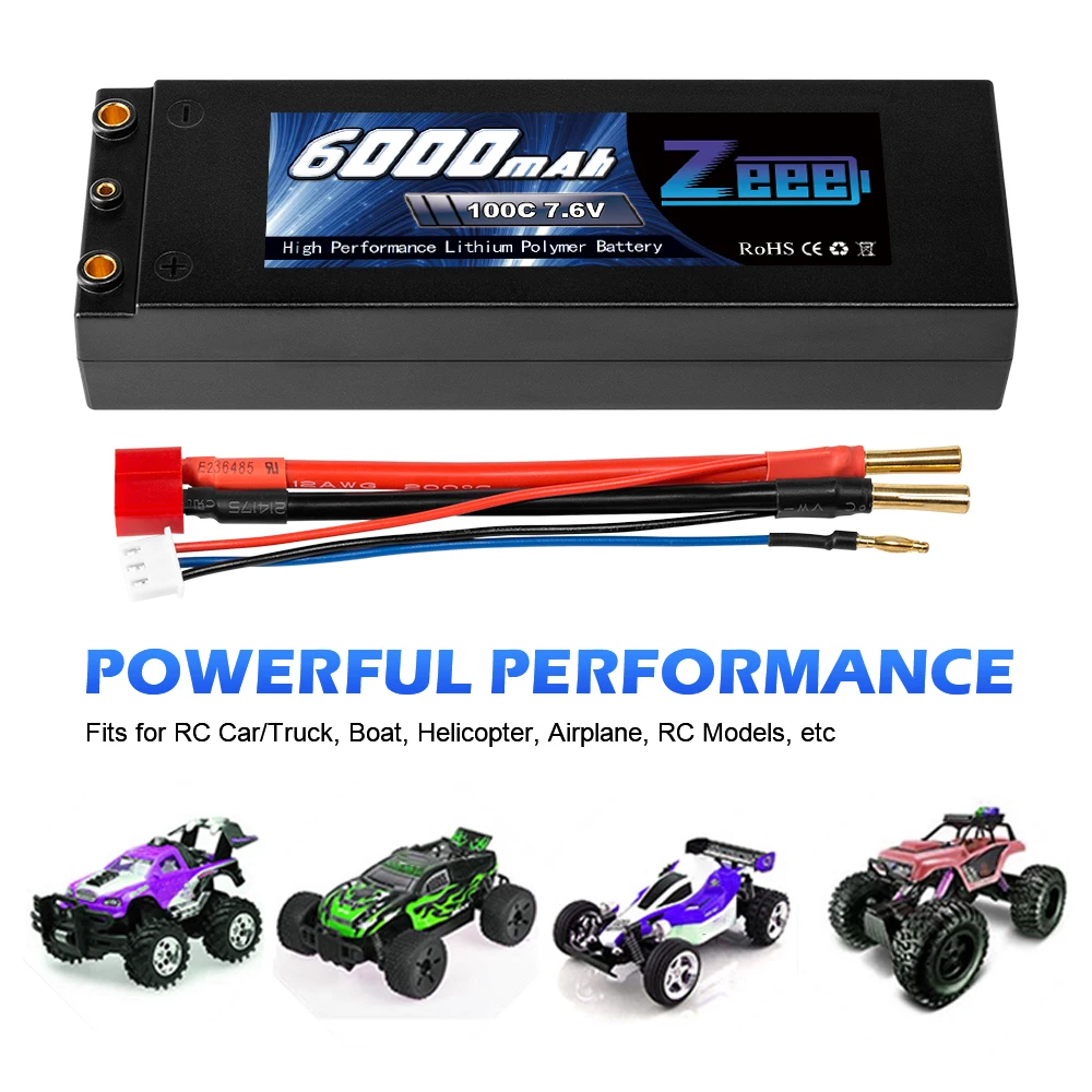 Zeee Lipo батарея 7,6 V 6000mAh 100C RC Lipo батарея с 4 мм Bullet Deans Вилка лодка зарядное устройство для RC автомобиль грузовик Truggy