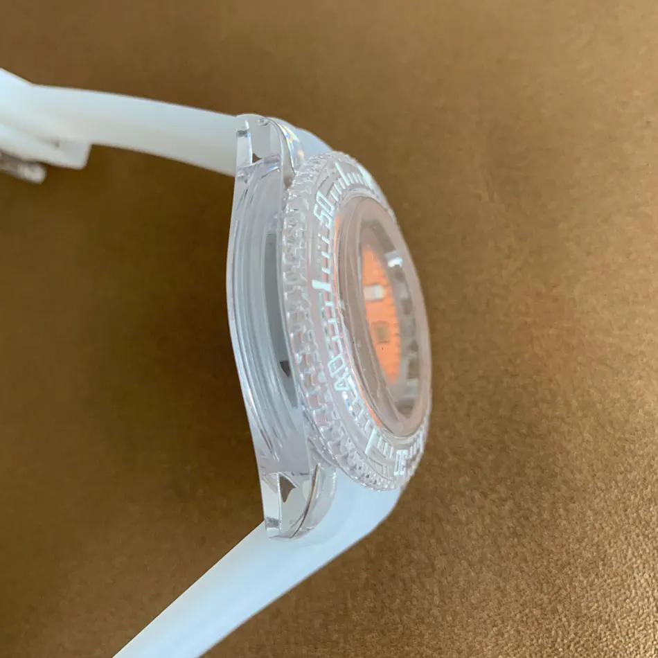 40mm Watch Quartz Movement Acrylic Case Japanese Silicone Strap 2115 Green Luminous Dial Multiple Color Options | Наручные часы