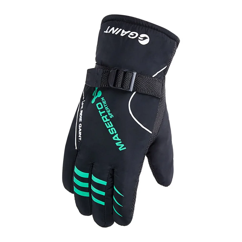 style3-black-green Зимние уличные утолщенные бархатные теплые перчатки мужские для верховой езды Нескользящие износостойкие лыжные перчатки от холода - Цвет: style3-black-green