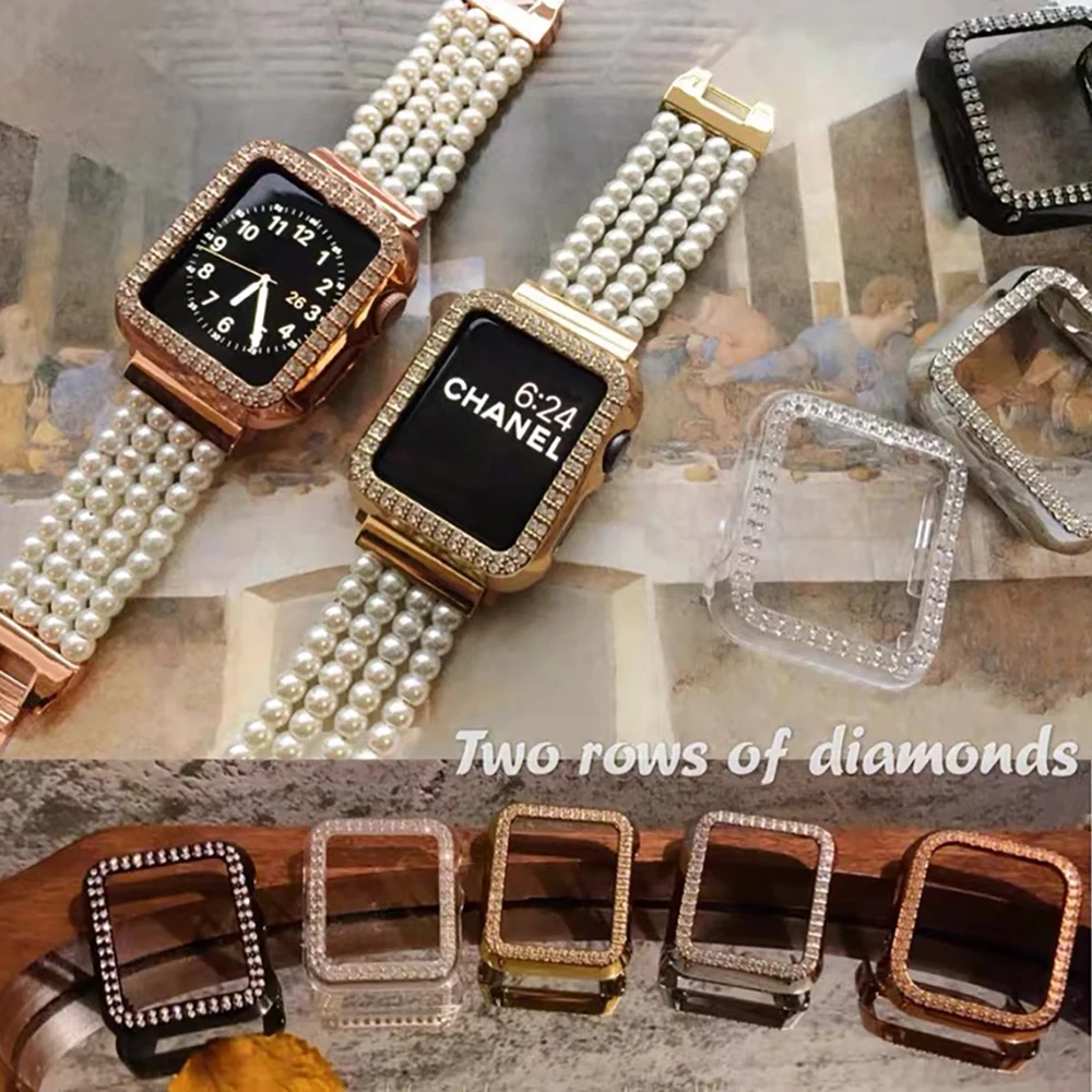 

Полностью поликарбонатный чехол для Apple watch, 45 мм, 44 мм, 42 мм, 41 мм, 40 / 38 мм, Iwatch Se series 7, 6, 543, 21, набор роскошных блестящих ретро-часов с бриллианто...