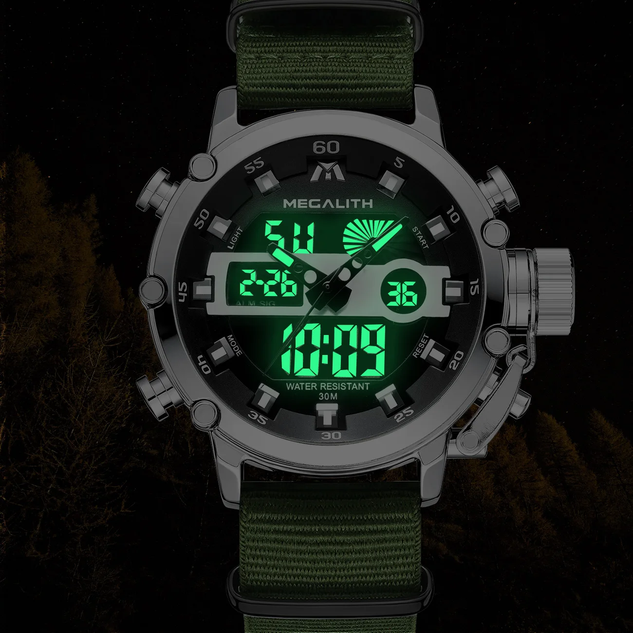 MEGALITH Спортивные Повседневные часы для мужчин светящиеся водонепроницаемые Топ