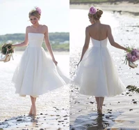 2015 newest fashion summer beach short a line cheap wedding dress strapless bridal gown bride vestido de noiva