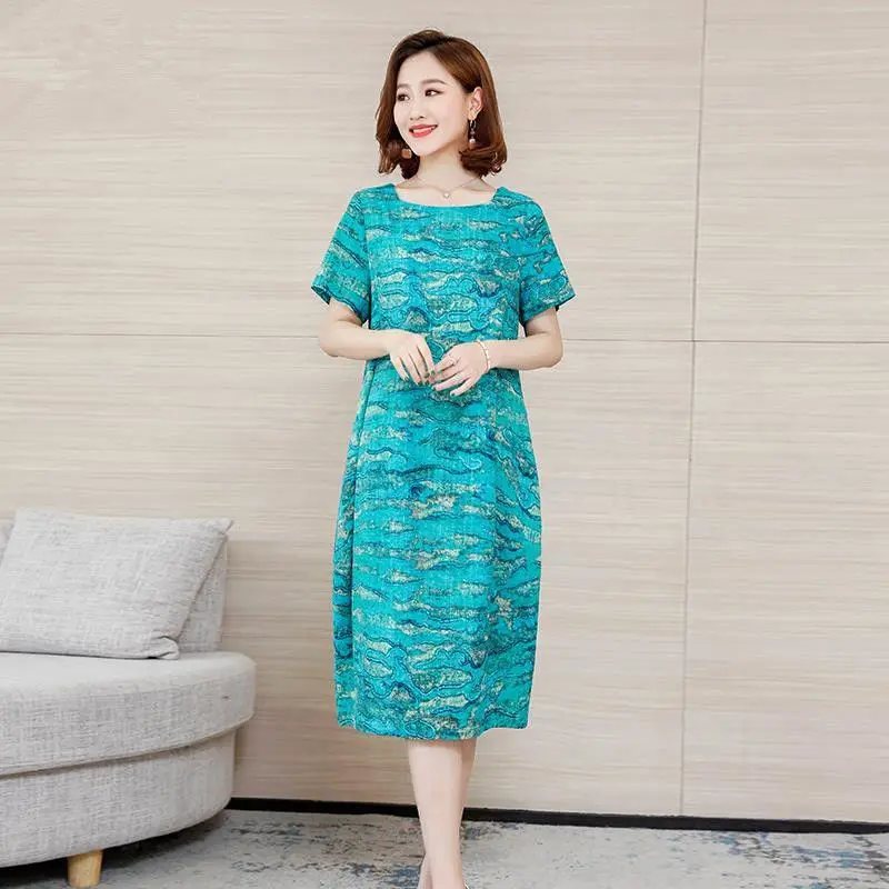 Женское платье с коротким рукавом свободное Повседневное принтом модель S108