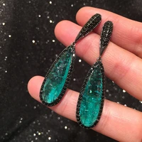 dangle earrings womens s925 silver needle black green crystal luxury atmosphere tourmaline water drops earring party elegant