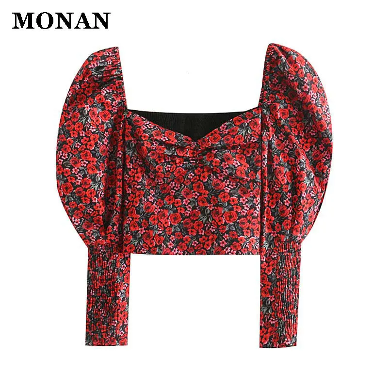 MONAN женский сексуальный Тонкий ретро цветочный принт укороченный топ V образным