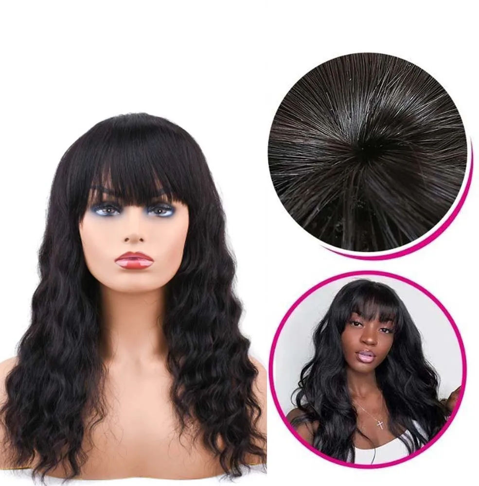 Парик из натуральных бразильских волос 100% натуральные волнистые парики с челкой