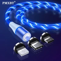 magnetic charge cable for iphone flowing glow light fast charging cable lighting micro usb cable led magnet charger type c cord